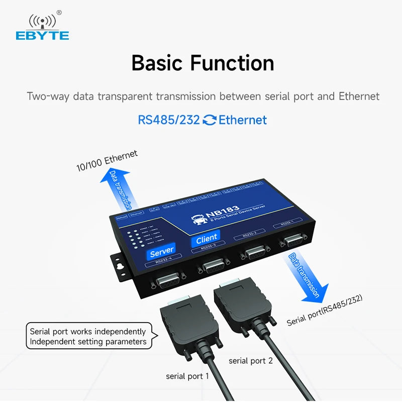 RS485/232/422 to RJ45 CDEBYTE NB183E/ES/S-V2 8-Channel Serial Server ModBus RTU to TCP Build-in Watchdog MQTT HTTP