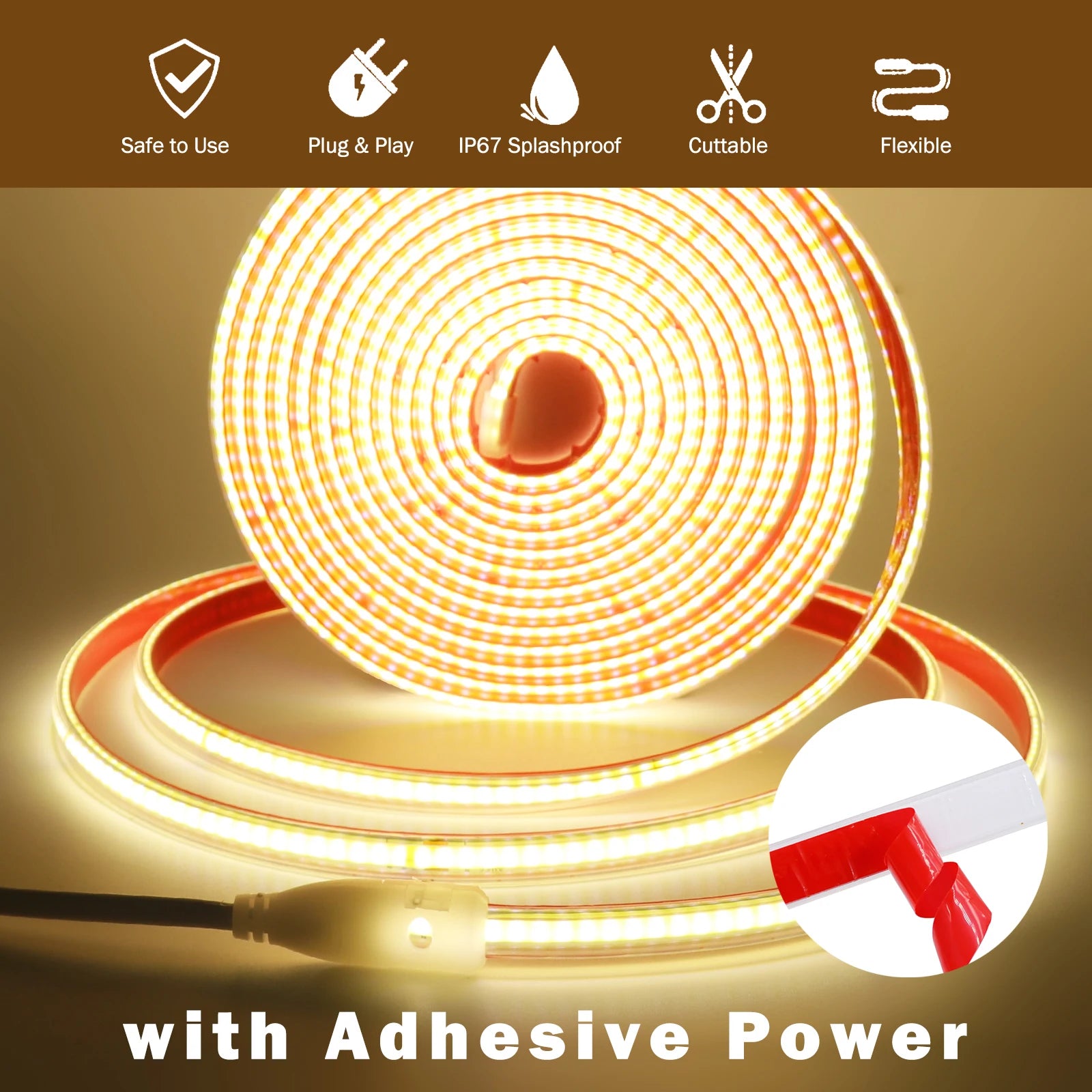 AC 220V COB Strip IP65 Waterproof 10CM Cut 240Leds/M 3000K 4000K 6000K Home Decor Flexible Ribbon Rope Tape LED Light