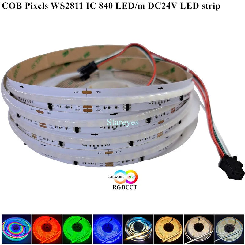 COB SPI LED Strip Light 24V 5m Addressable Pixels White CCT RGB RGBW RGBCCT WS2811 WS2814 Digital IC FCOB Magic Color Tape Rope