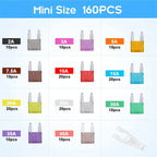 160Pcs Mini Auto Blade Fuses Assortment Kit For Car/RV/Truck/Motorcycle(2A 3A 5A 7.5A 10A 15A 20A 25A 30A 35A 40A) + Fuse Puller