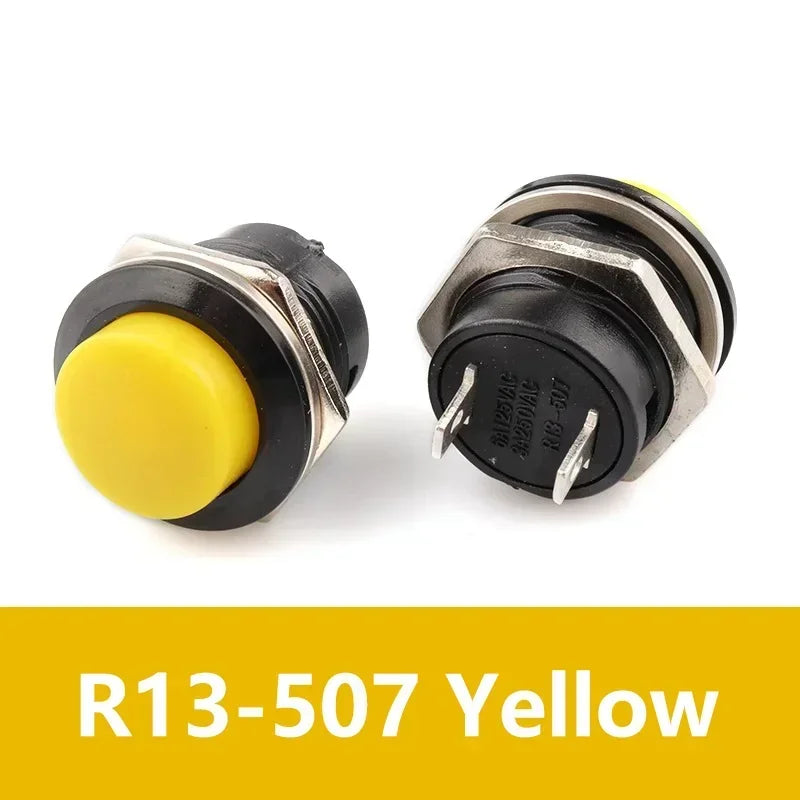 5/20Pcs Round-shape Push Button Switch ON OFF 2Pin ON-OFF R13-507 16mm Momentary Electric Power Switch R13 507 Switches