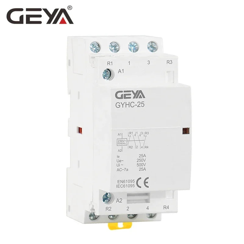 GEYA GYHC 4P 25A 220V/230V 50/60HZ Din Rail Household AC Modular Contactor 4NO OR 2NO2NC OR 3NO1NC OR 4NC