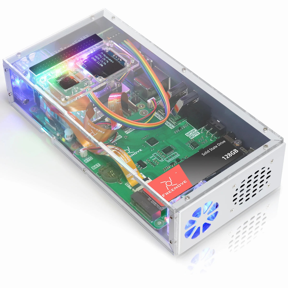 Freenove Computer Case Kit for Raspberry Pi 5 with M.2 NVMe SSD 4.3 Inch Touchscreen 5 MP Camera OLED Screen Stereo Speakers