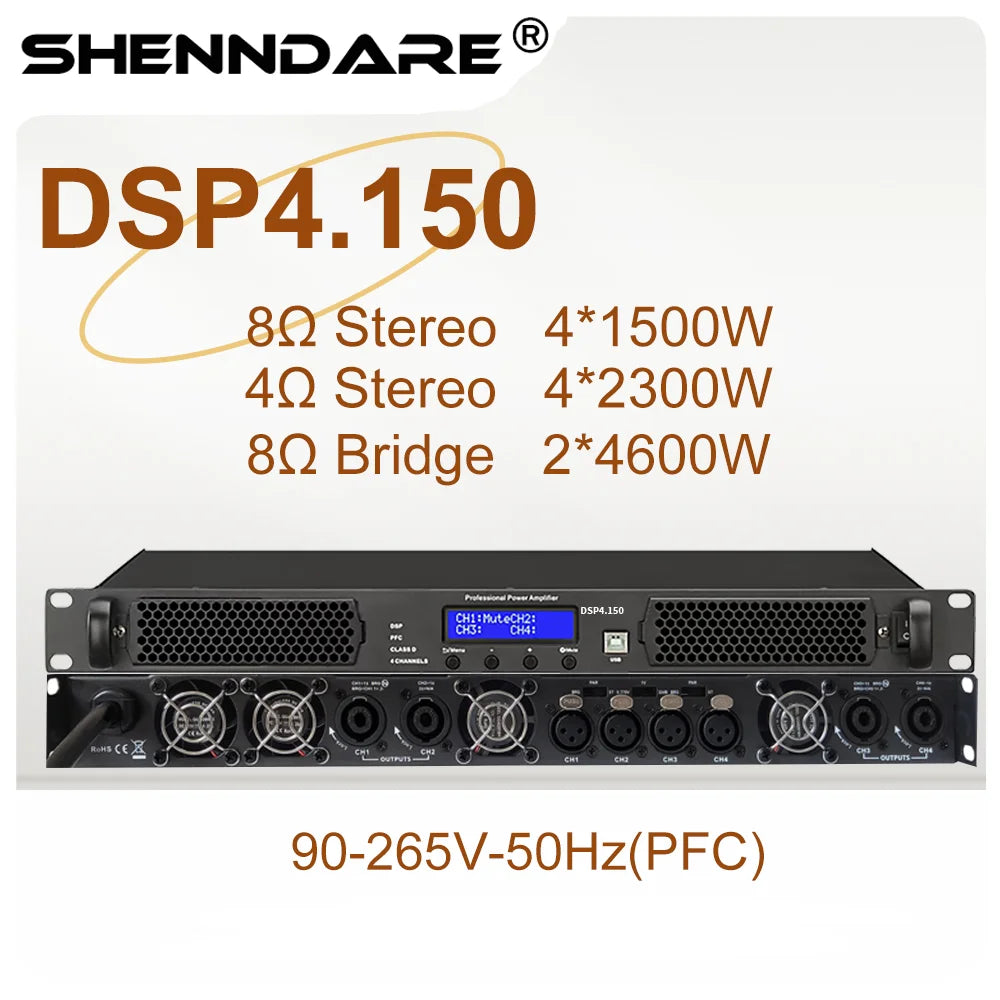 ShennDare Professional Digital DSP Power Amplifier 4x1000W 8OHM 4CH Sound Amplifier Processor DJ Subwoofer Line Array Speaker