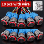 10 pcs  Latching Push Button Switch Metal Shell 16/19/22mmWaterproof Power Symbol Pattern Self-Locking Momentary Fixed 1NO 1NC