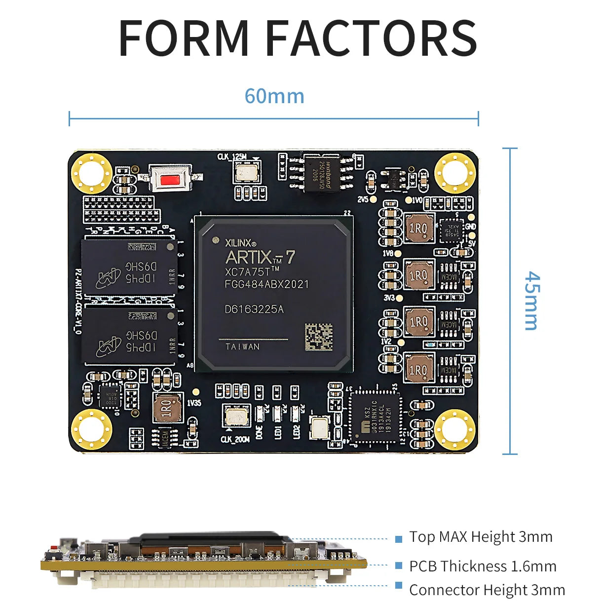 PUZHI SoM 7A035 7A075 : Xilinx SoC Artix 7 35T 75T FPGA Core Board Industrial Grade System on Module