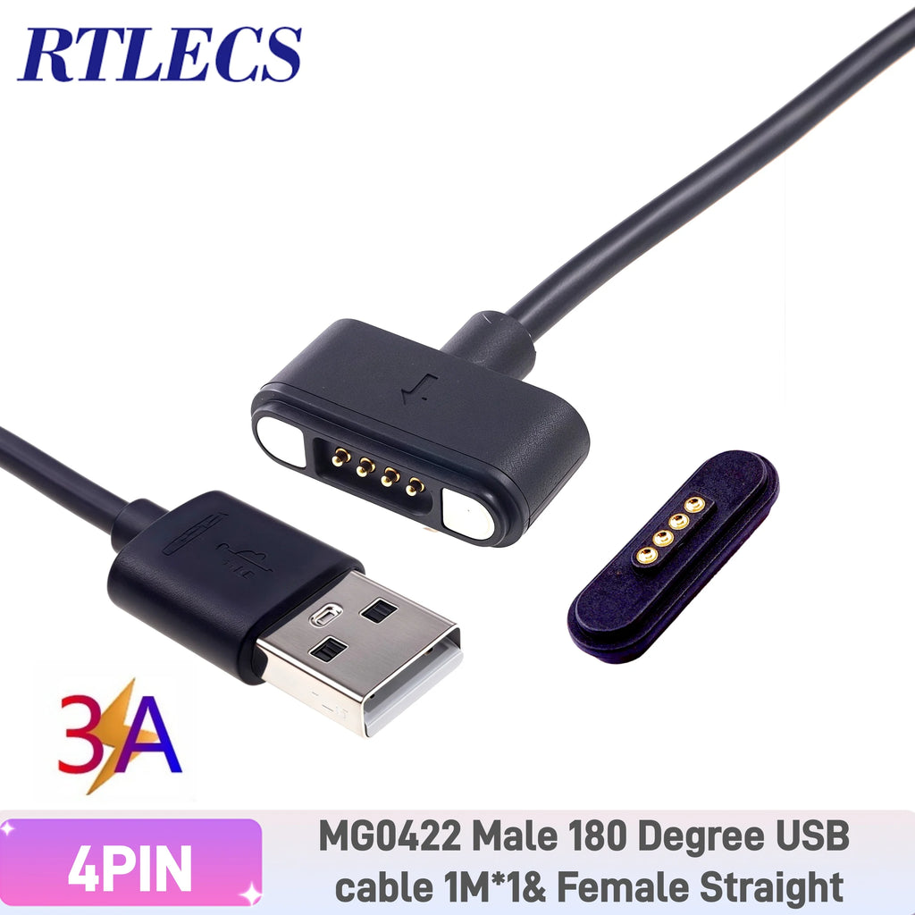 Waterproof Magnetic Pogo Pin 4 Position Cable Connector High Current 3A USB Type-C 2.2 MM THT Spring Loaded Strong Force 500G