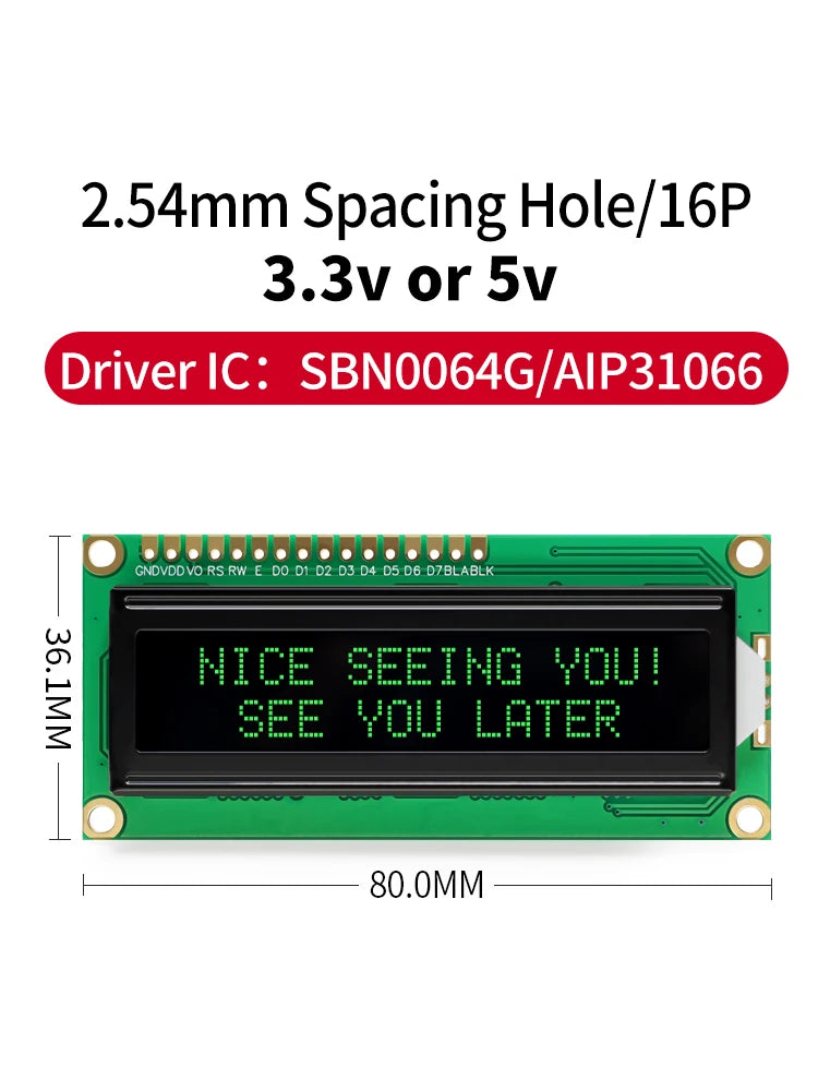 16x2 Character LCD Module Display Screen 162 LCM RED Green White Yellow VA Black Background 5V 3.3V for DIY Projects