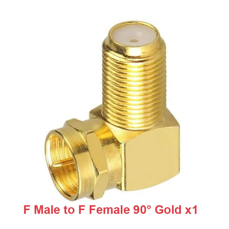 F Type to TV IEC 90 Degree Male Plug Female Jack RF Coaxial Adapter Splitter Gold Plated Connector for Cable TV Satellite TV DVR