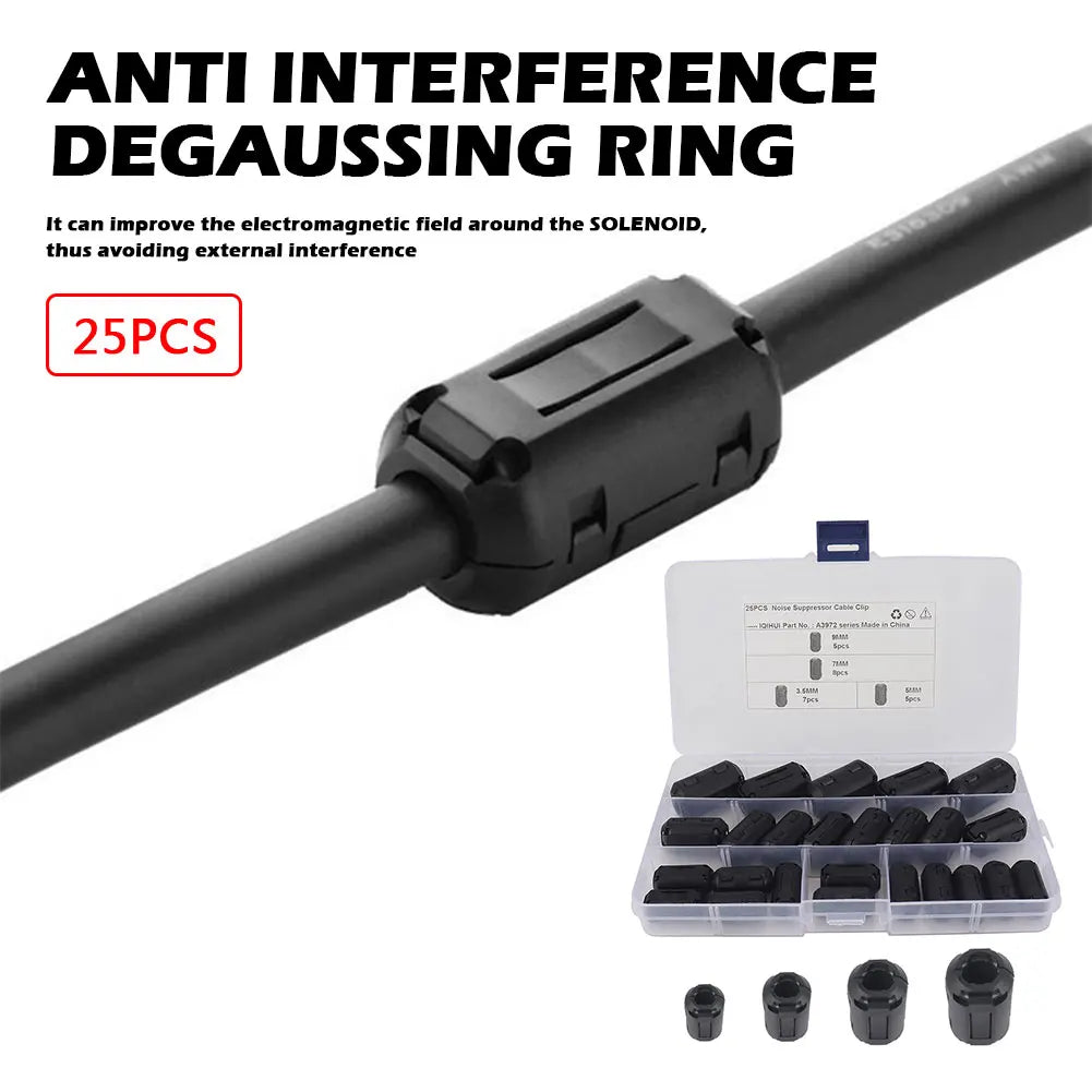 25Pcs Ferrite Core Ring Clamp Kit 3.5mm/5mm/7mm/9mm RFI EMI Filter Core Ring Bead Noise Suppressor RFI EMI Noise Magnetic Filter