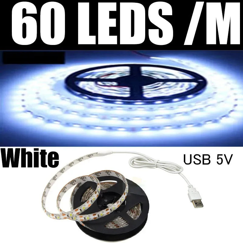 5M USB LED Strip Light 5V 3528 1 Meter 5 Meter White Warm White Pink Green Blue Red SMD RibbonKitchen Light Under Cabinet Lamp