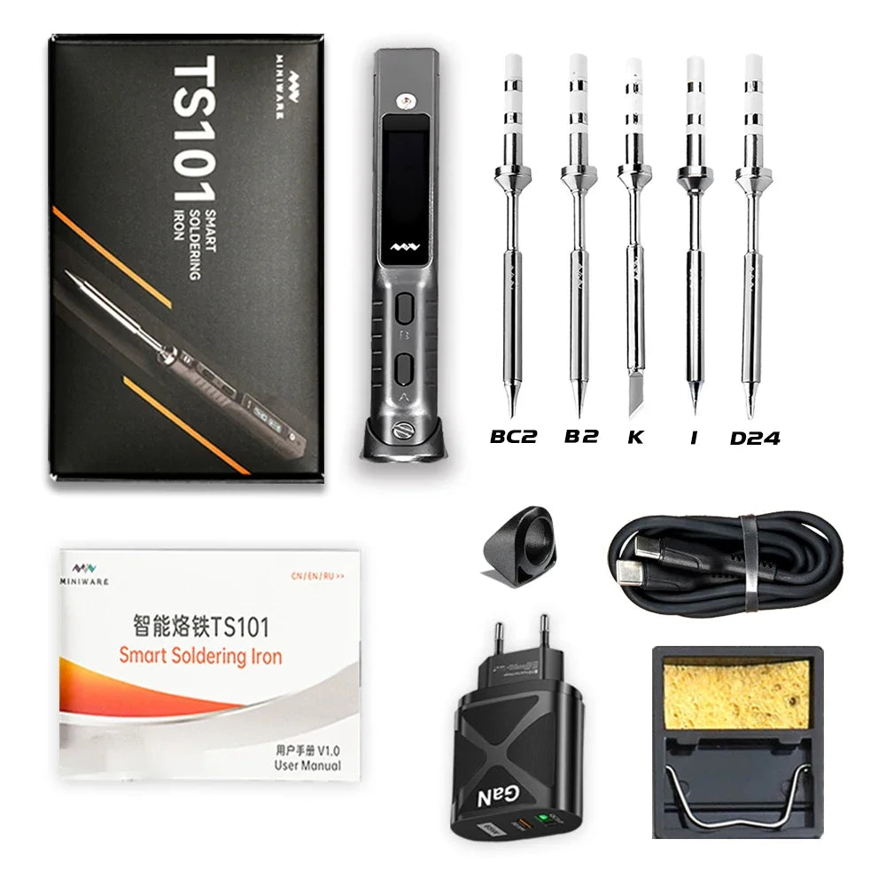 Original TS101 Soldering Iron 65W Mini Programmable Thermostat LCD Displays TS100 Soldering Iron Upgrade with PD Plug Tip Set