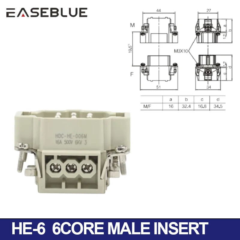 6/10/16/24 Core Heavy-duty Connector HDC-HE Male Connector Core and Female Connector Insert 16A 500V Aviation Plug Core