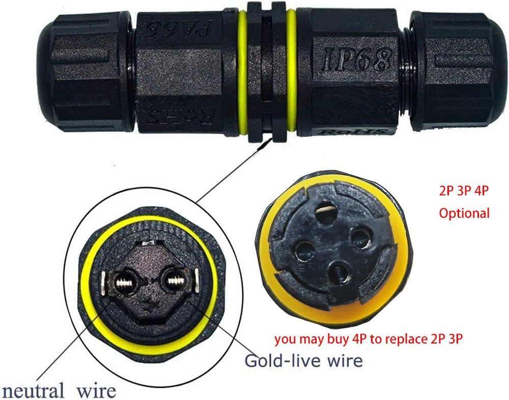 2pcs Waterproof Outdoor IP68 Electrical Cable Connector 2P3P4P M20 Plug 5-11mm Terminal Block External Power Cord Junction Box