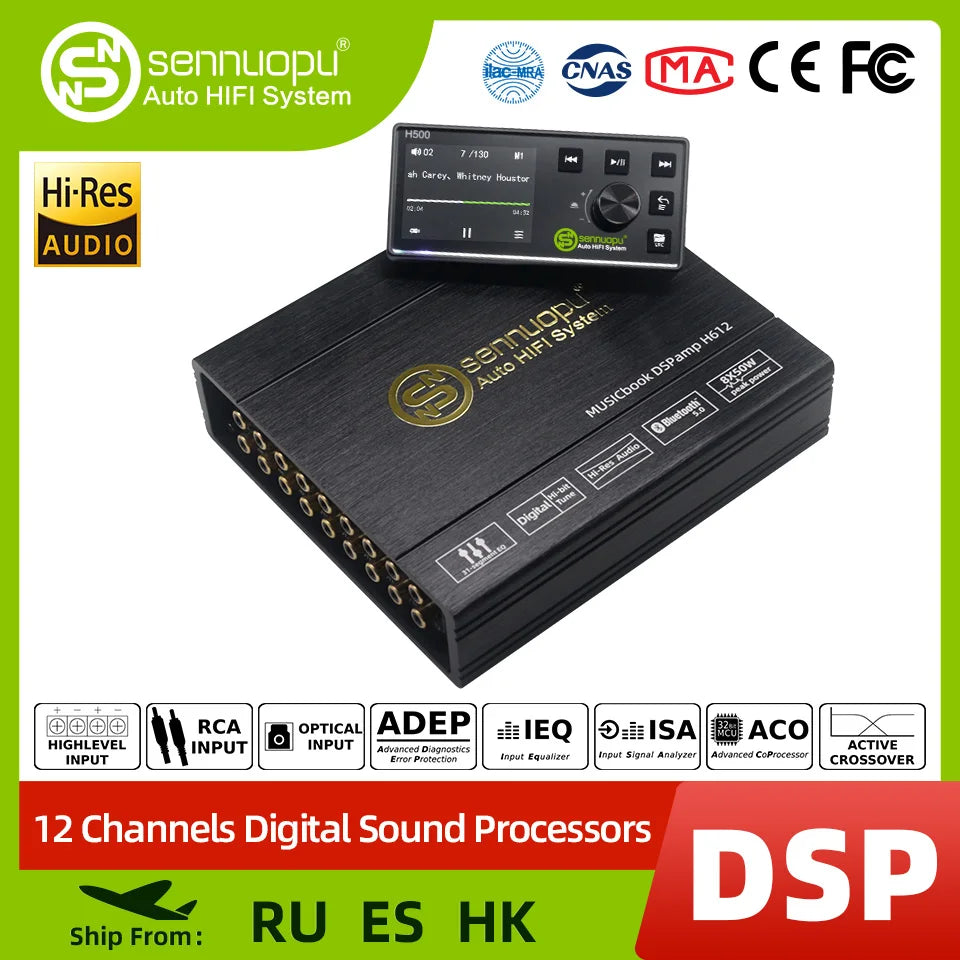 Sennuopu 12 Channels Digital Sound Processors DSP 8 Channels 50 Watts RMS Power Audio Amplifier with Bluetooth Player H612