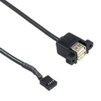 Motherboard 9-Pin to Dual Port USB 2.0 A Female With Ear Screw Hole Panel Data Extension Cable DuPont 2.0/2.54mm 9Pin Terminal