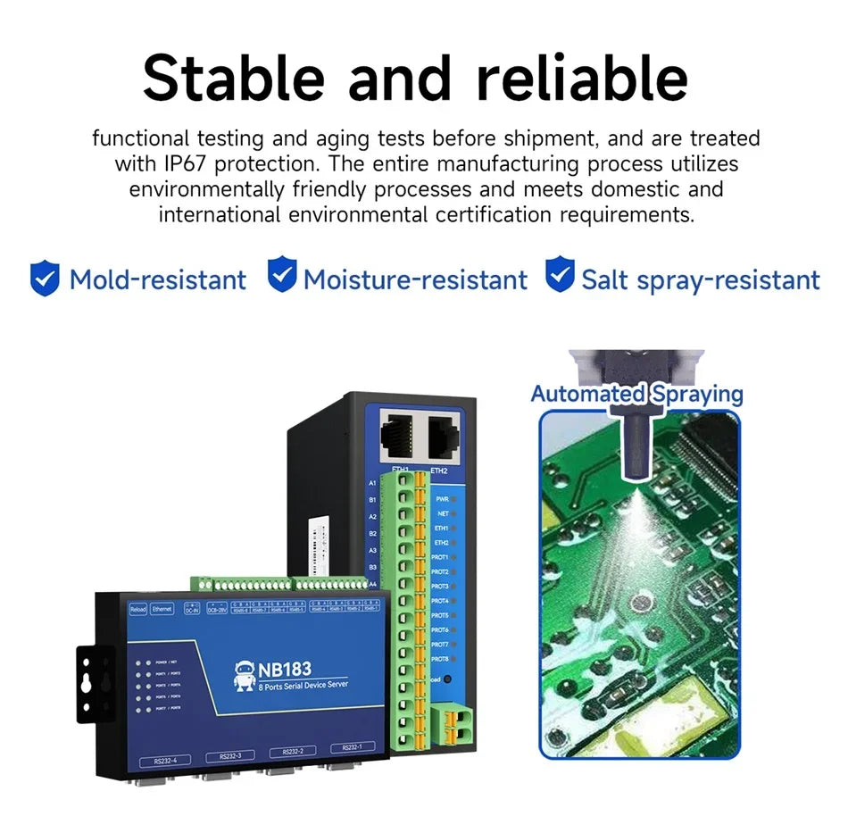 RS485 RS232 to Ethernet 8 Ways Serial Server NB183-V2 Series TCP UDP MQTT HTTP Modbus Gateway TCP- RTU POE