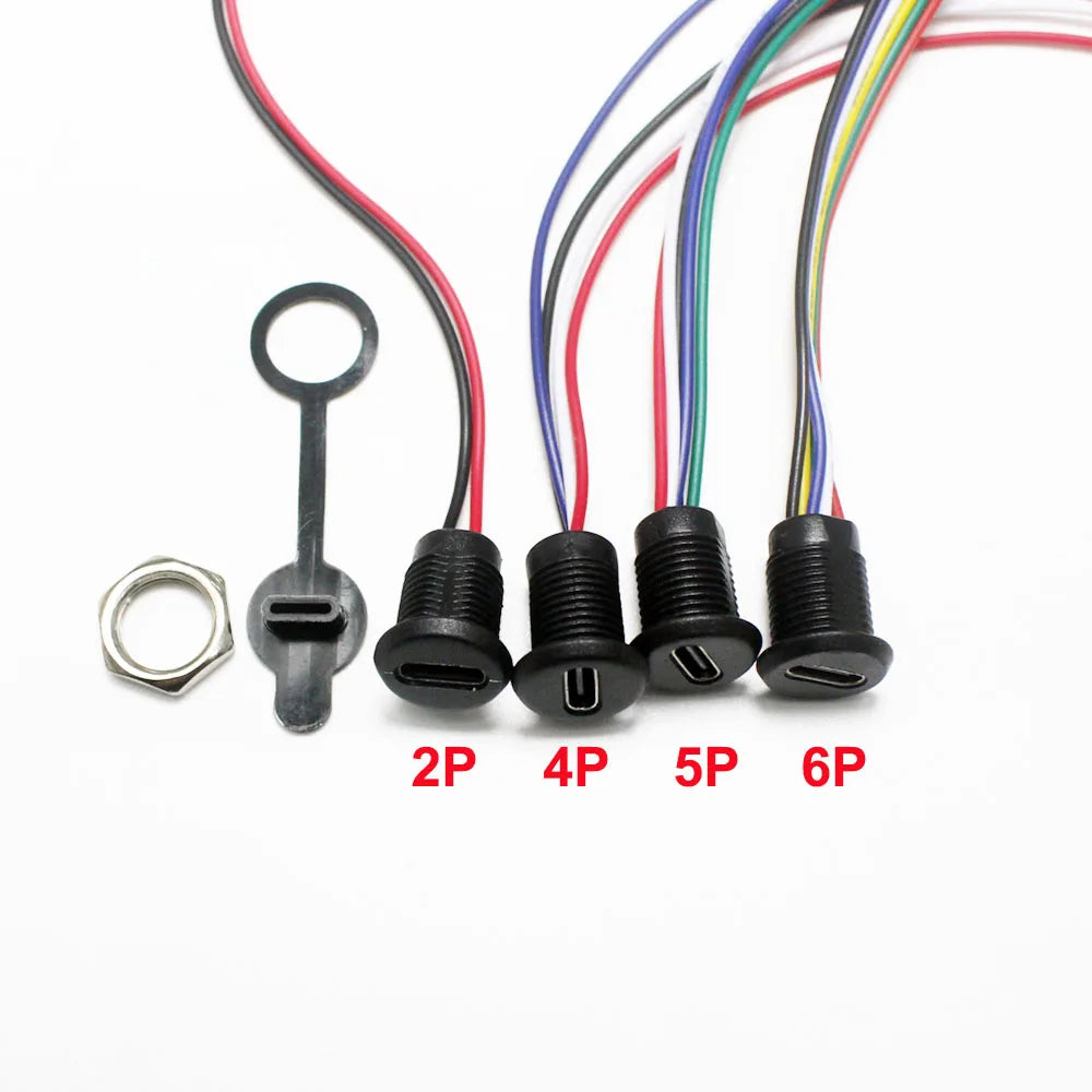 1pcs USB Type C Connector Type-C Waterproof with Nut Locking Plate Female TPC Waterproof High Current Fast Charging Jack Port