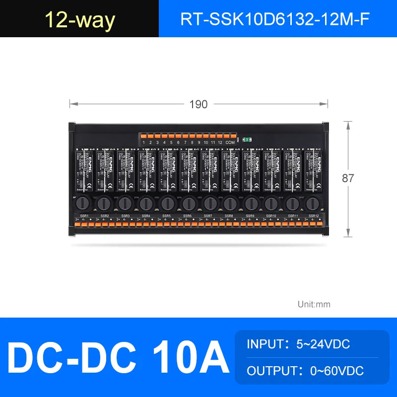 ENMG DC Inline 2 4 6 8 10 12 16-Way Solid State Relay Module RT-SSK Non-contact DC PLC AC Amplifier Board 5-24V Fuse Protections