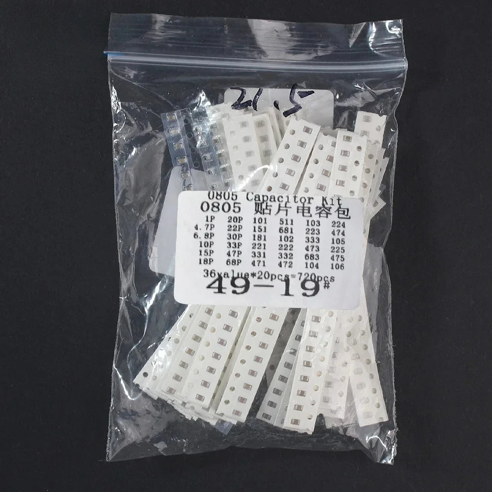 720pcs 0603 0805 1206 SMD Ceramic Capacitors Assortment Kit 36Values 1pF-10uF Electronic Capacitor Set 36 Values X 20pcs