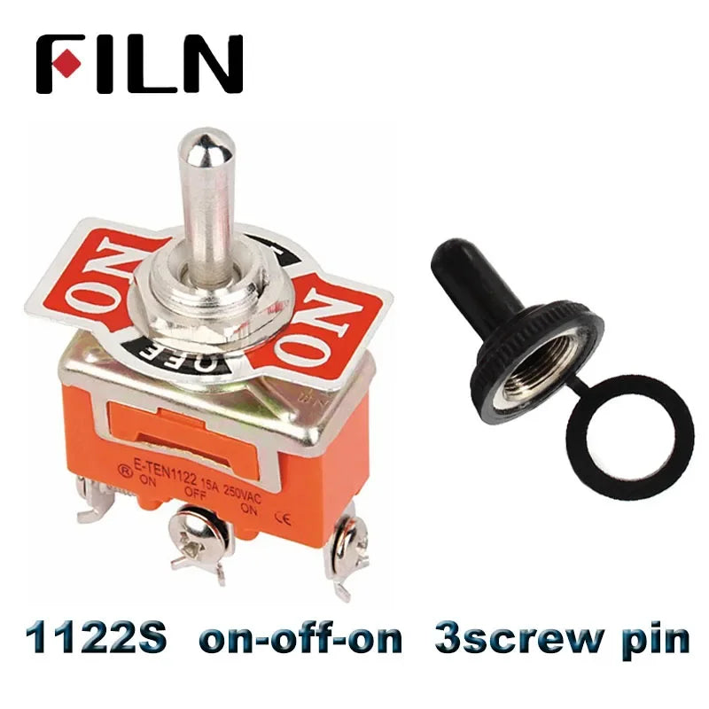 FILN 15A 250V Toggle Switches Miniature Thumb Lever on Off SPST SPDT DPDT Power Rocker Waterproof Cap for Electronics