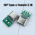 USB 3.1 Type-C Jack Connector 16Pin Female Socket Receptacle USB-C Adapter to Solder Cable 6 Solder Joints with CC1 CC2 5.1K