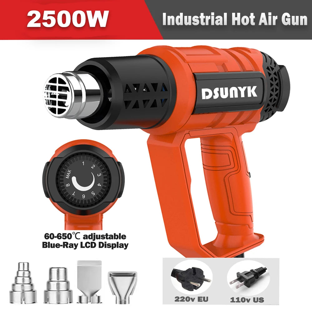2500W 110V/220V EU/US Industrial Heavy Duty Hot Air Gun For Shrink Wrapping Adjustable Temperature Digital Display Heat Gun