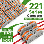 PCT-221 Lever Wire Connector 25 34 50 100PCS Inline Splicing Terminal Block Compact Cable Splitter Kit for LED Electrical Wiring