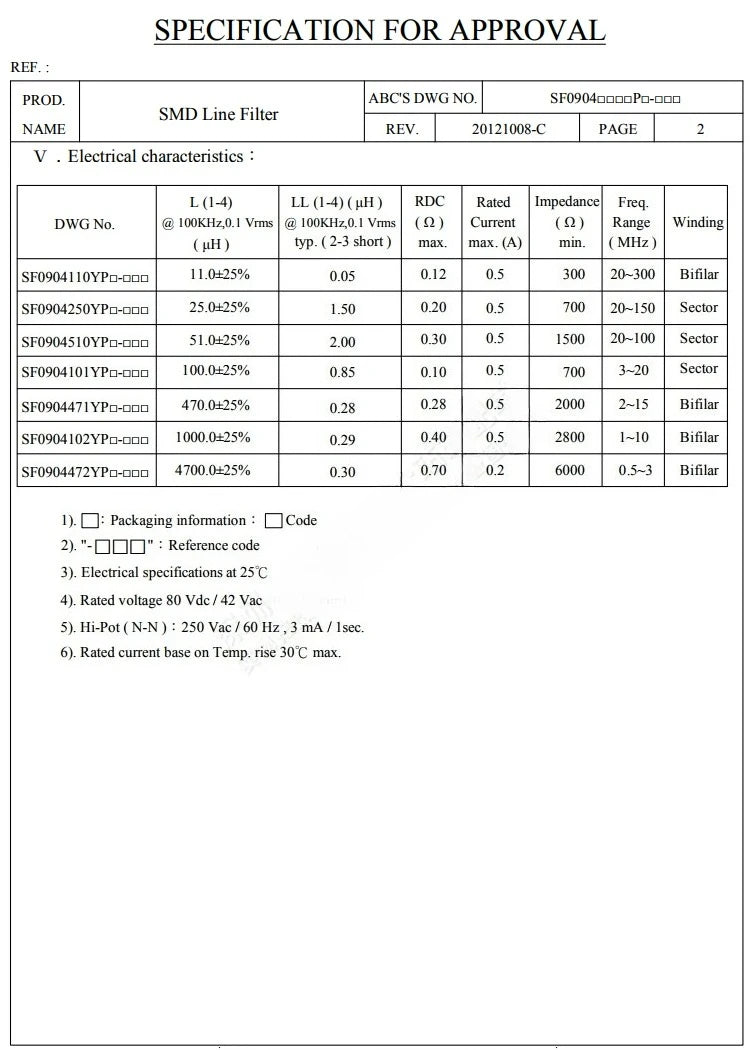 470uH 0.5A SMD 4 Pin Common Mode Choke 51UH High Frequency EMI Filter Replacement for SF0904-510