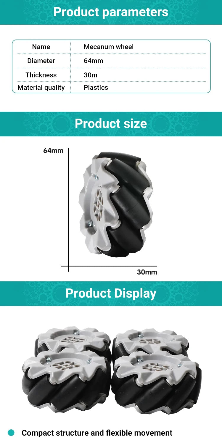 65mm Mecanum Wheel Omni-Directional Smart Car Robot DIY Building Blocks TT Motor Wheel Set of Four