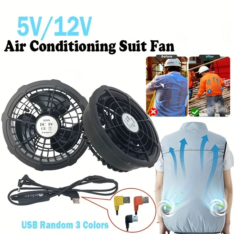 Air Conditioner Vest Cooling Fan 5V or 12V Adjustable Gear High Speed Fan For High Temperature Outdoor Work Fast Cooling DC Fan