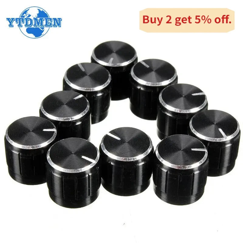 10PCS/Lot Black 6mm Potentiometer Knobs Caps Knurled Shaft  Potentiometer Control Knob Diameter 15mmx17mm Aluminum Switch Knob