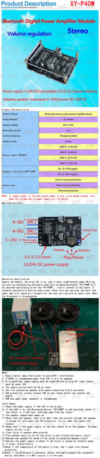 10W/15W/20W Stereo Bluetooth Power Amplifier Board 12V/24V High Power Digital Amplifier Module XY-P15W XY-P40W