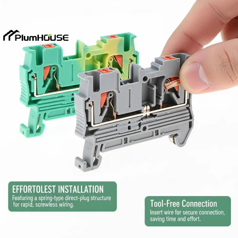 5/10PCS PT2.5 DIN Rail Spring Terminal Block PT2.5-PE Terminal End Cover D-PT2.5 Jumper Bar FBS10-5 Tool-free Wiringee Wiring