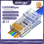 ZoeRax CAT6a Cat6 CAT5e Pass Through RJ45 Modular Plug Network Connectors UTP 30μ Gold-Plated 1.2mm Hole End for Ethernet Cable