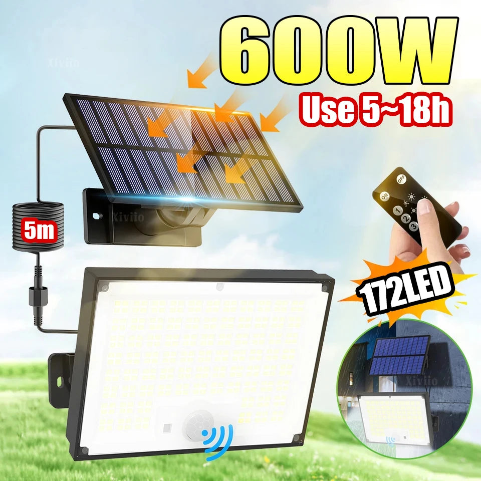 600W 344LED Outdoor Solar Led Lights 3 Modes Motion Sensor Solar Flood Lights Waterproof Security Lights Exterior Solar Lamp