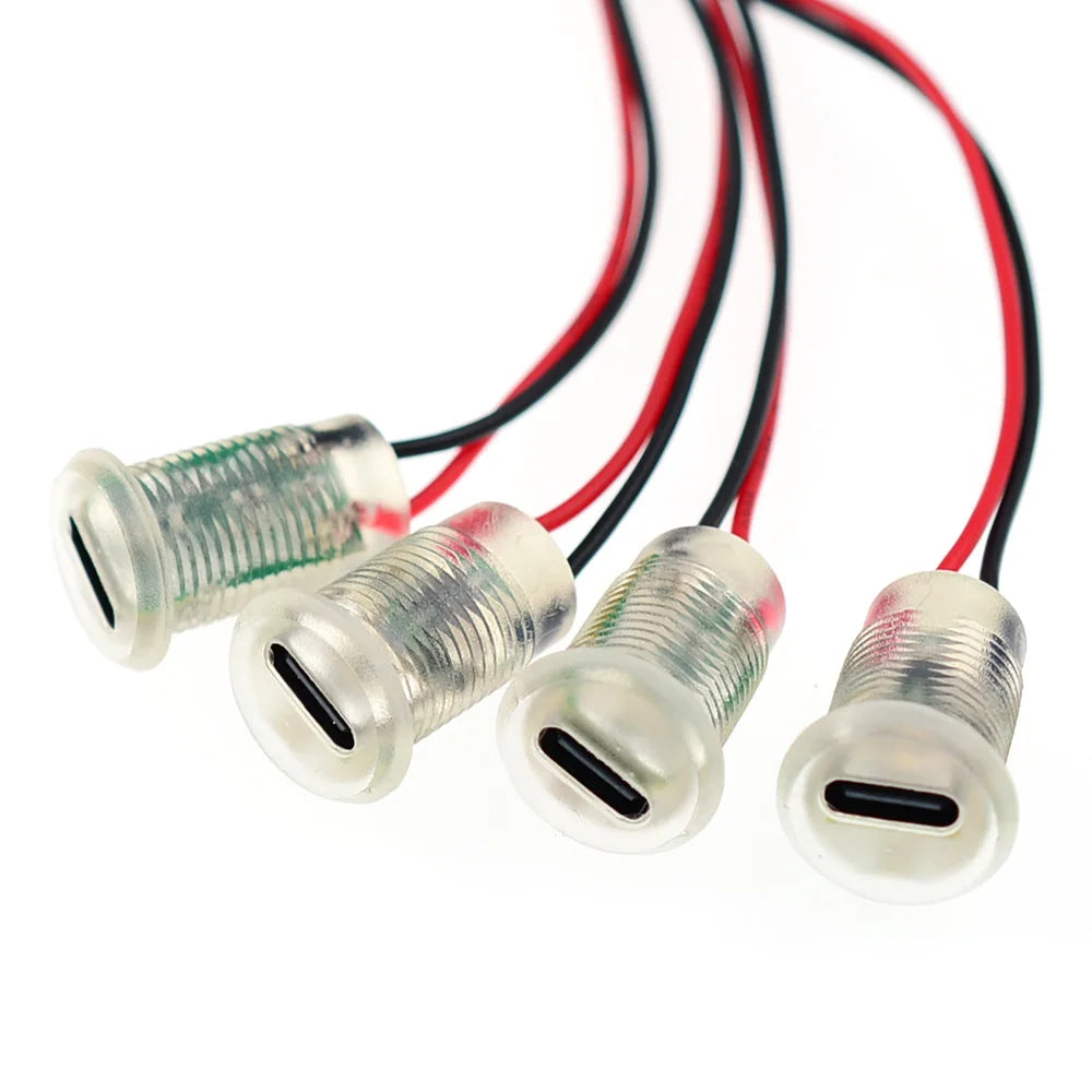 1-10PCS 2Pin LED light USB-C Connector Type-C Waterproof with PH 2.0 nut locking Panel mounting TPC Fast Charging jack port