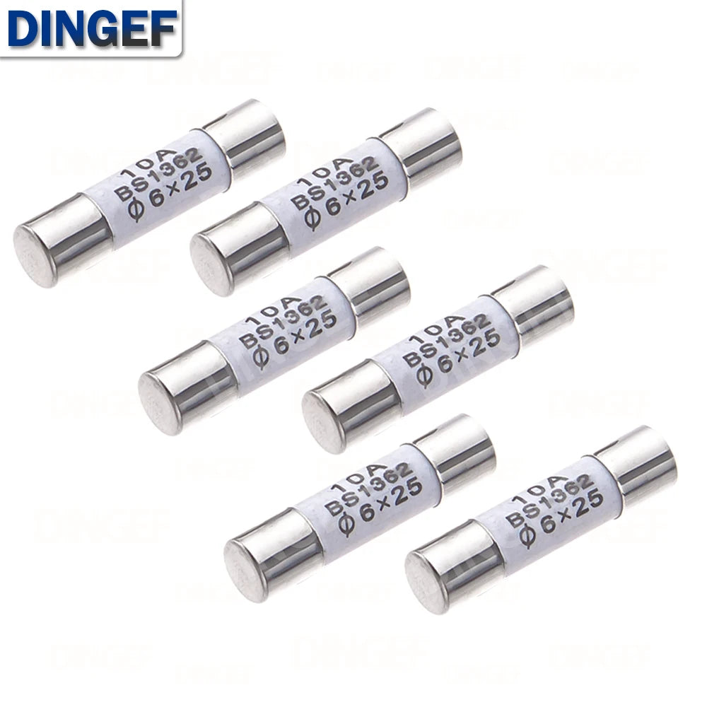 10PCS 6*25mm Ceramic Fuse 6*25 Ceramic insurance Tube 6X25MM 0.5A 1A 2A 3A 5A 6A 7A 8A 10A 15A 20A 25A 30A 250V RO57 Fuse BS1362