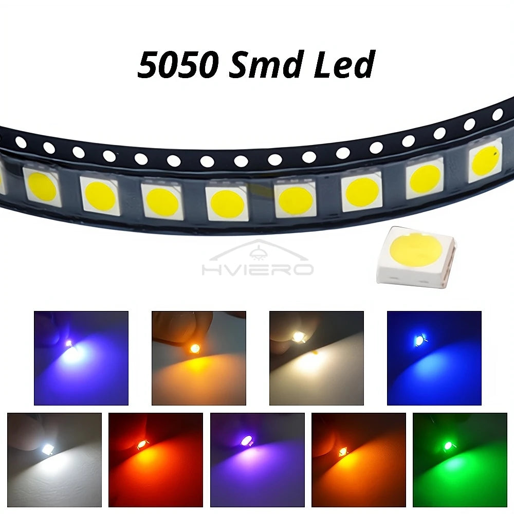 100PCS 5050 0805 LED SMD SMT Chip Red Yellow Green White Blue Orange Purple Pink RGB Emitting Diode Light 3.3V Voltage Neon Lamp