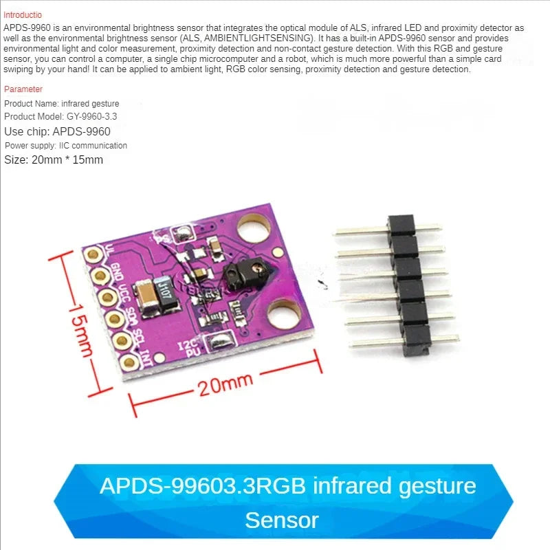 7620 Gesture Recognition Sensor PAJ7620U2 9 Gesture Recognition Sensor Modules RGB Infrared Sensing Modules