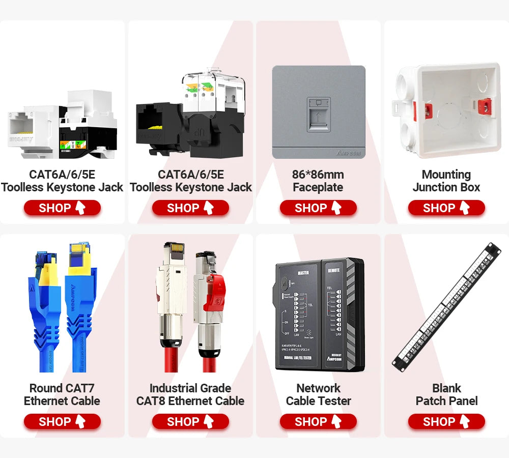 AMPCOM CAT7 RJ45 Keystone Jack, STP Shielded Tool Free Self-Locking CAT8 Cat6a Keystone Zinc Alloy RJ45 Module Coupler Adapter