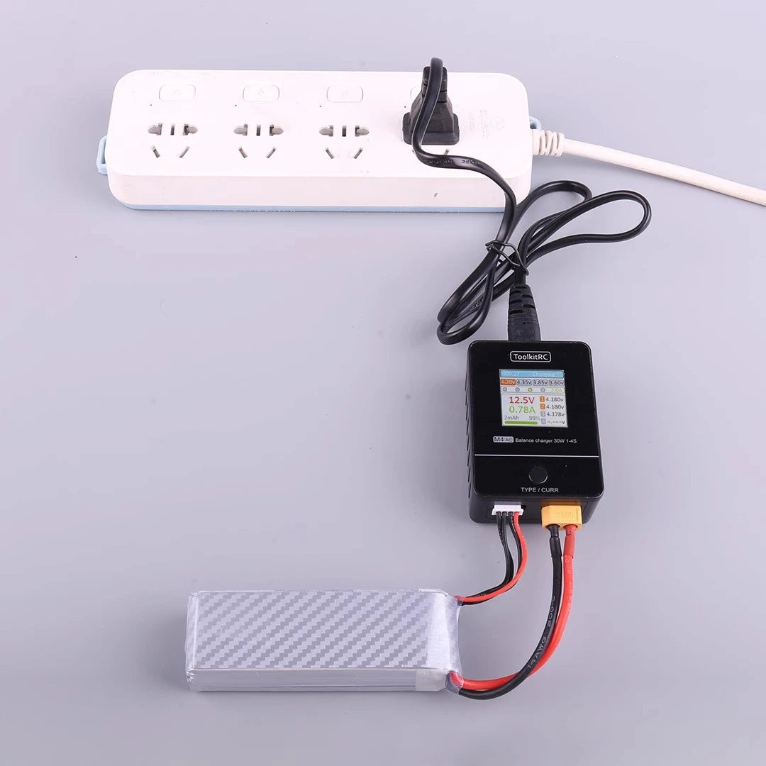ToolkitRC M4AC 1S 2S 3S Lipo Battery Charger 30W with IPS Display XT30/ XT60 Interface for LiHV NiMh RC Racing Drone Battery