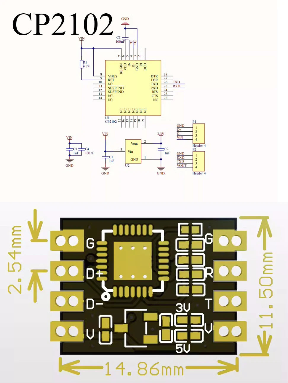 CP2102/CH340 Module USB to TTL Serial Port UART Module Brush Machine Download Bonding Wire Patch Type Sink Gold Plate