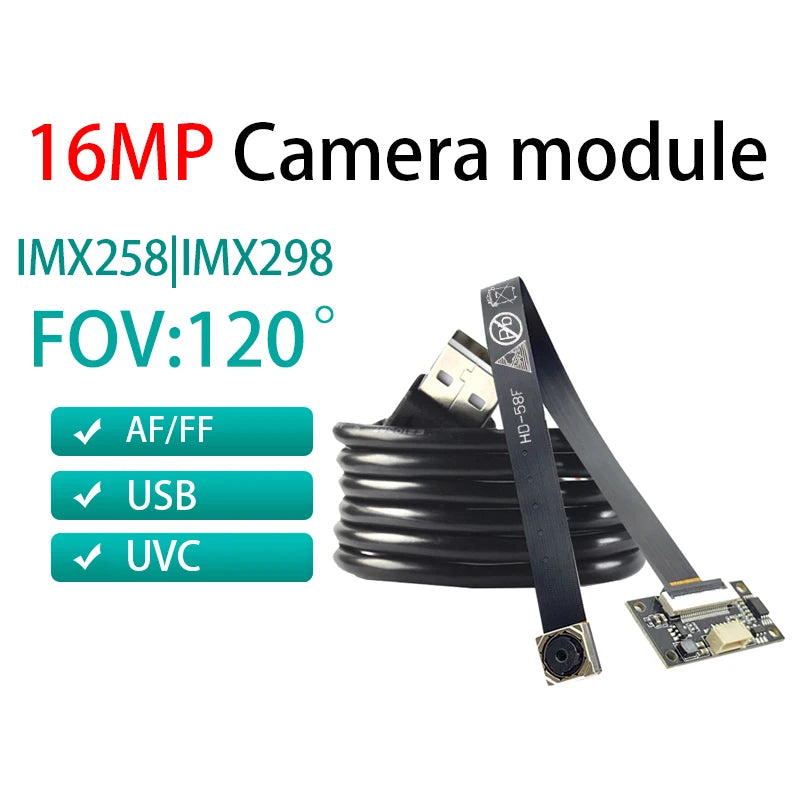 16MP 4K USB Camera Module CMOS IMX258 AF/FF 120 Degree 30FPS Wide Angle MJPEG IMX298 for Digital Cameras