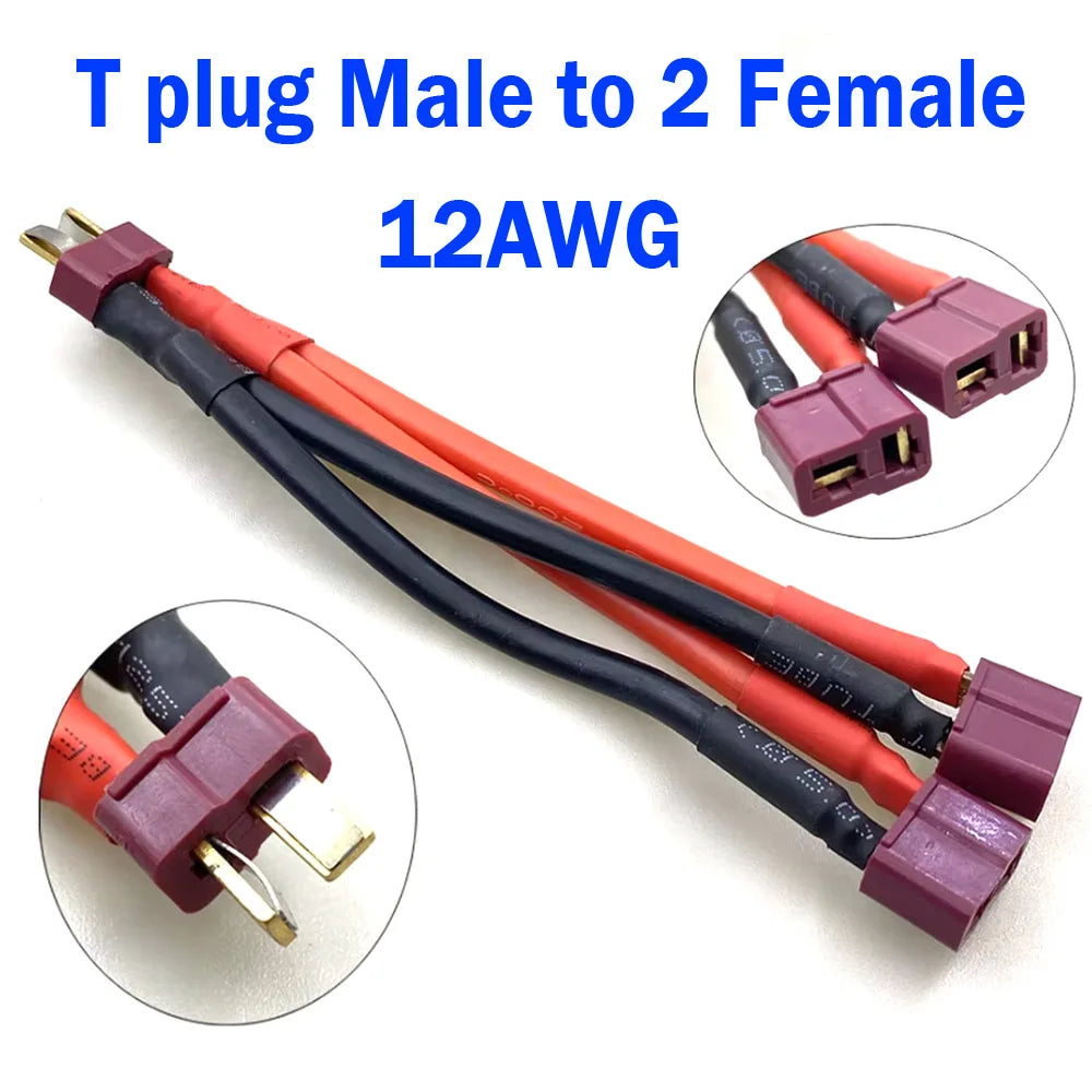 T Plug XT60 XT90 Parallel Battery Connector Male/Female Double Extension Cable Y-Divider/RC Battery Motor3-Way 10AWG 12AWG 14AWG