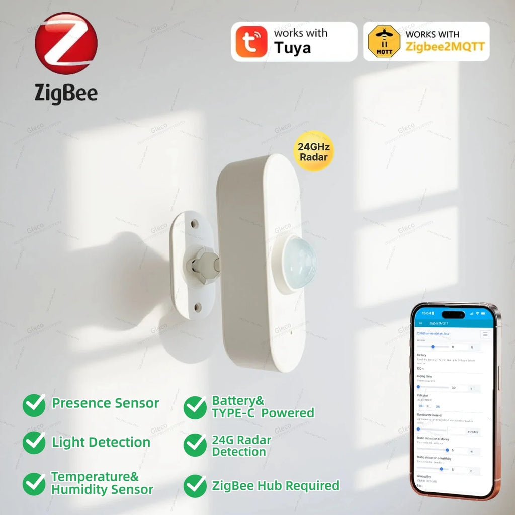 Zigbee /WIFI Human Presence PIR Motion Sensor Luminance Temperature Humidity Detector USB/Battery For Smart Life Tuya Z2M