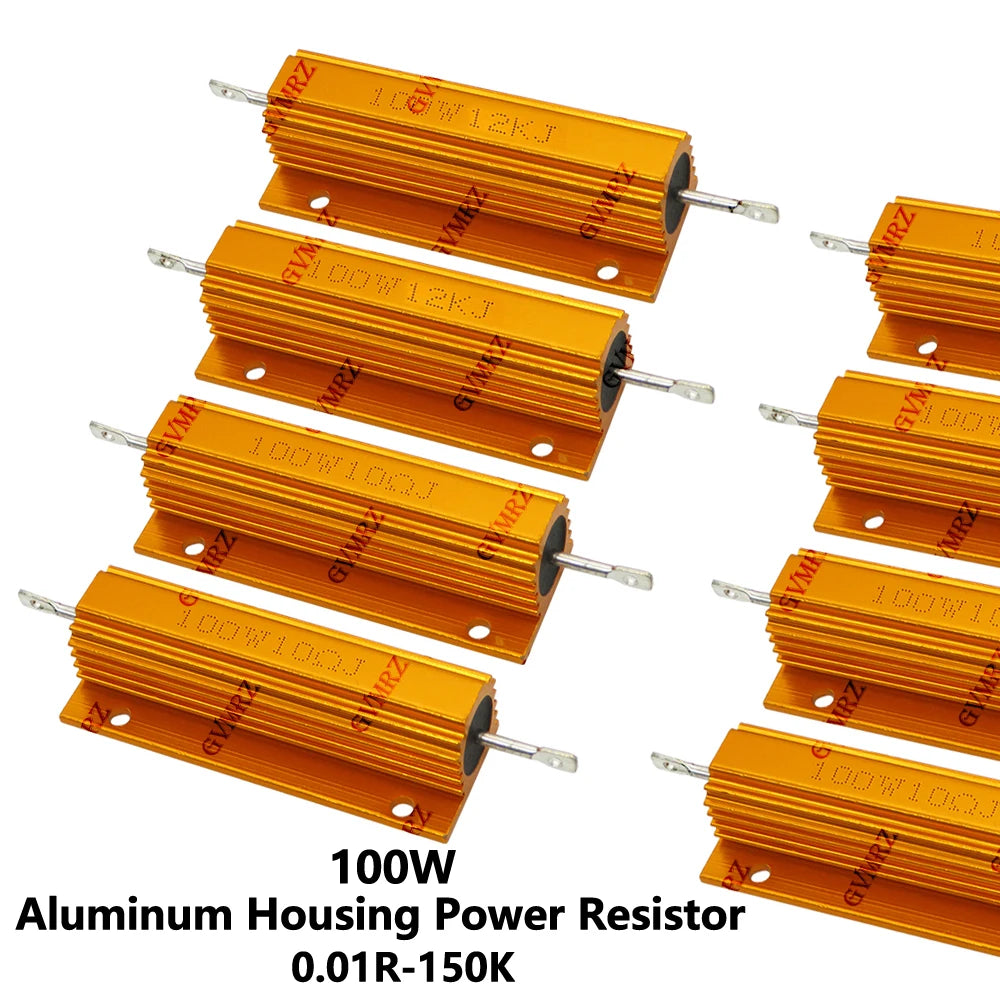 100W 27R 32R 0.01R 0.15R 0.68R Aluminum Housing Power Resistor High Wattage Wirewound Resistor 0.01Ω–150KΩ Assorted Values 2R