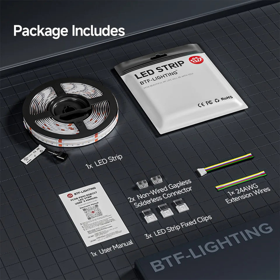 FCOB RGBCCT LED Light Strip 6Pin 12mm DC24V 960 LEDs RGB CW WW FOB Flexible COB Linear Lights High Density RA90 Dimmable Strip