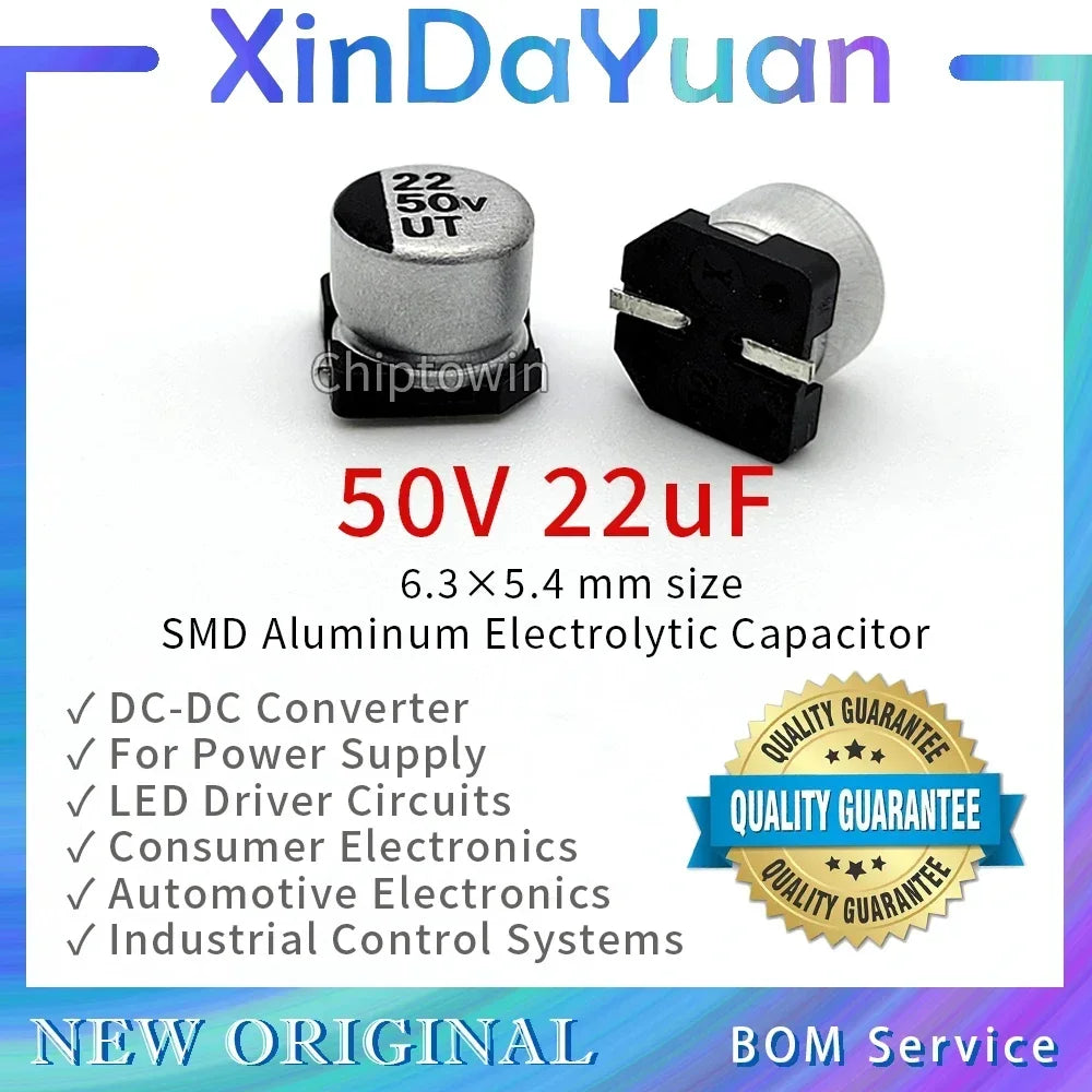 50pcs 50V 22uF 6.3×5.4mm SMD Aluminum Electrolytic Capacitor Low ESR