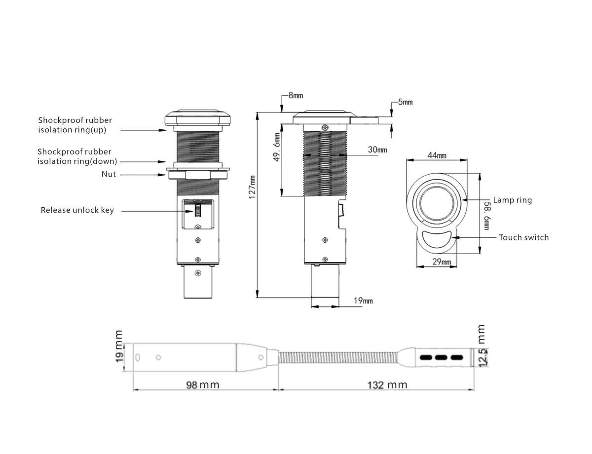 Full Digital DC24V Electret Embedded Microphone Omni-Directional Condenser Network Cable 90Hz-17KHz Video Conference 2W